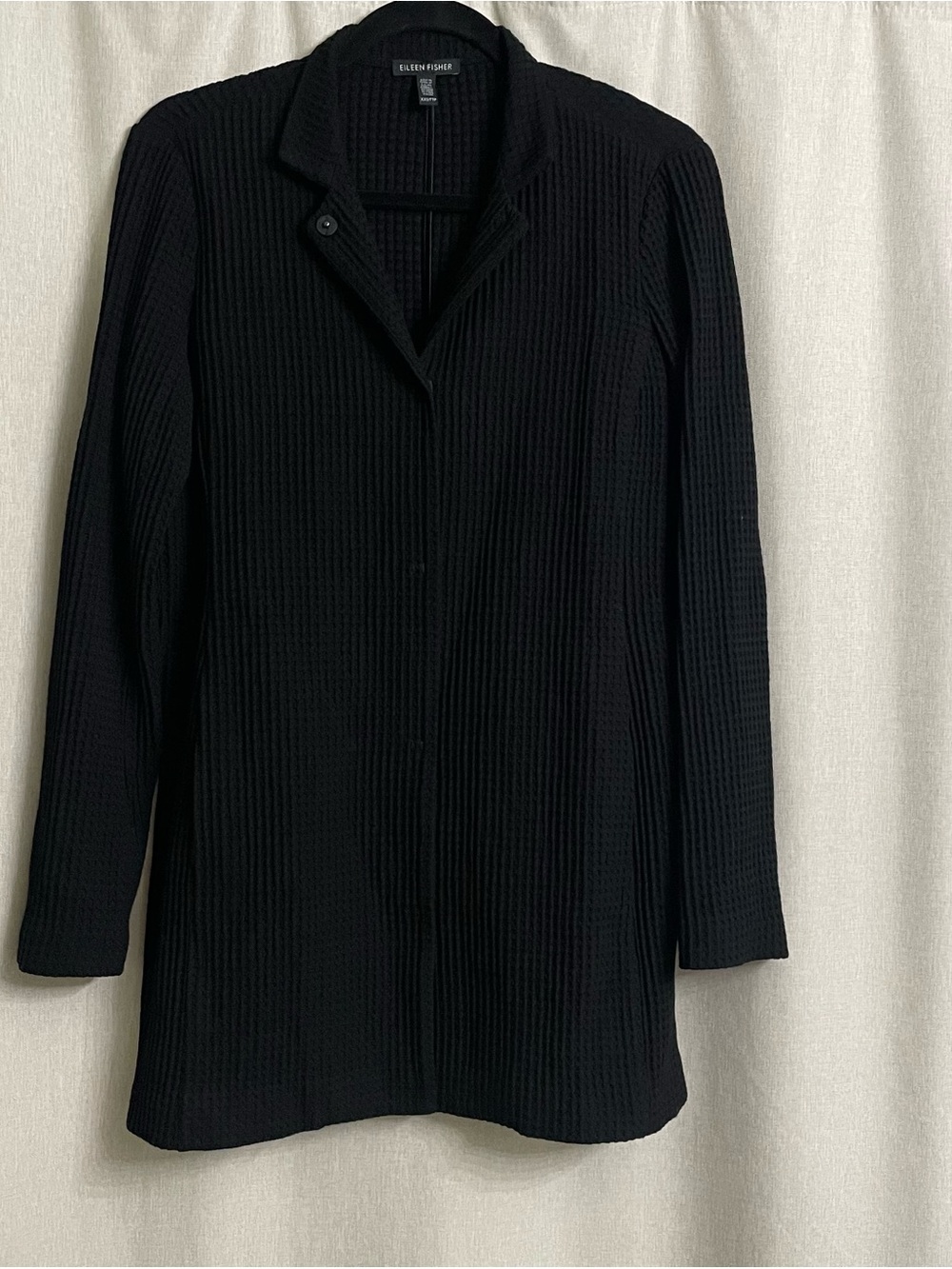 Eileen Fisher XXS Black Tencel Cotton Waffle Knit Long Jacket Coat